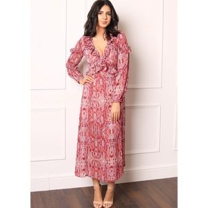 Raspberry snakeskin print ruffle dress